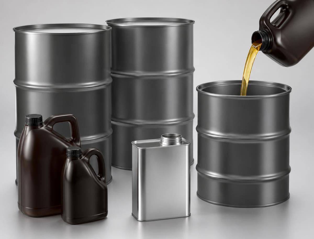 Industrial lubricant oil containers and drums